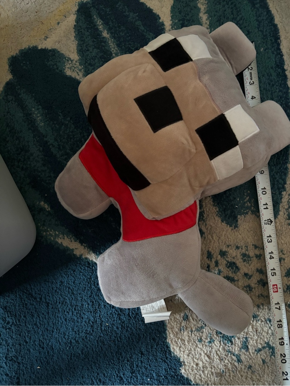Minecraft Pixel-Style Plush Dog Toy - Gray, Tan & Red - Kids Stuffed Animal